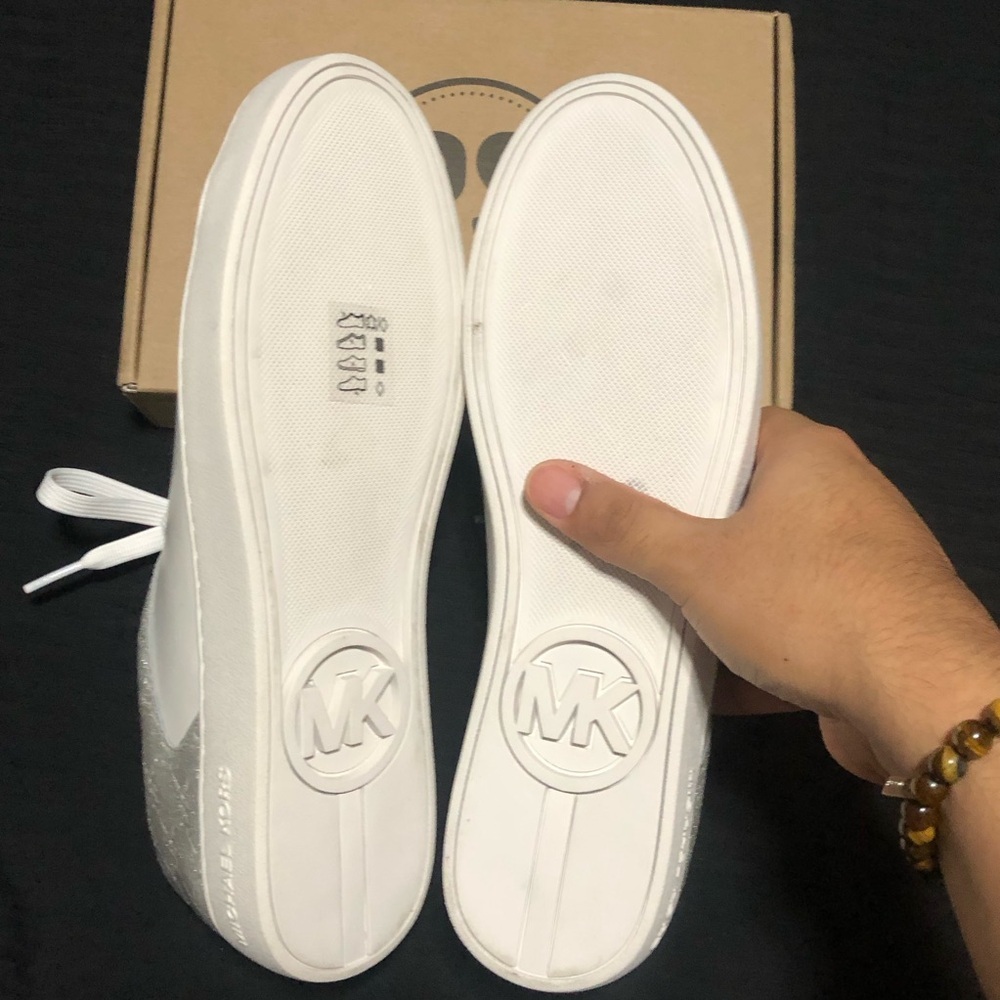 Michael Kors Keaton Low Trainers, Size 11, JC25G, Leather, White/Sliver - Picture 7 of 7